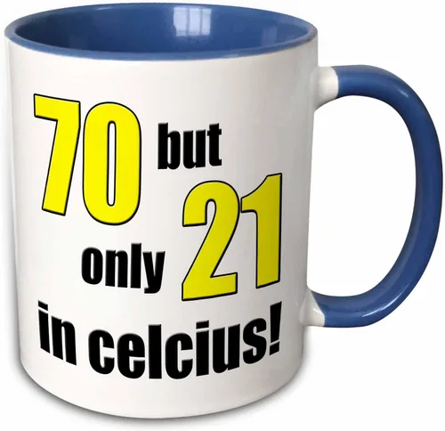 Vista 11 de 3dRose 70 but only 21 in Celsius. Yellow. 11oz Two-Tone Black Mug