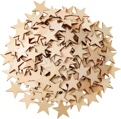 Vista 8 de Gejoy 500 piezas de estrellas de madera sin terminar recortes de madera, 1