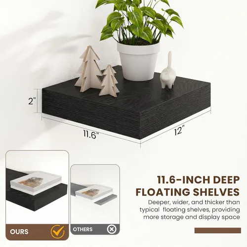 Vista 3 de FLYJOE Estantes flotantes negros de 12 x 12