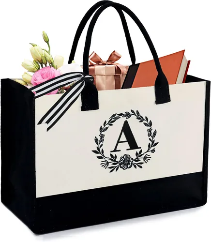 Vista 32 de BeeGreen - Bolsa de mano con monograma bordado inicial para mujer, profesora, mamá, amiga, regalo personalizado para cumpleaños, playa, boda