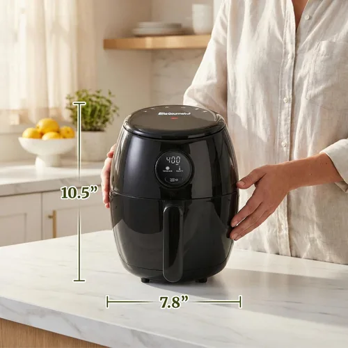 Vista 4 de Elite Gourmet EAF2612D Freidora de aire caliente personal de 2.1 cuartos de galón, compacta para ahorrar espacio, programable, cocina saludable sin