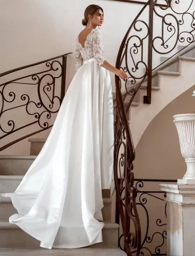 Vista 2 de MASHENGYUE Vestidos de novia de encaje para mujer, vestidos de novia de manga larga 2023 para mujer, vestidos de novia