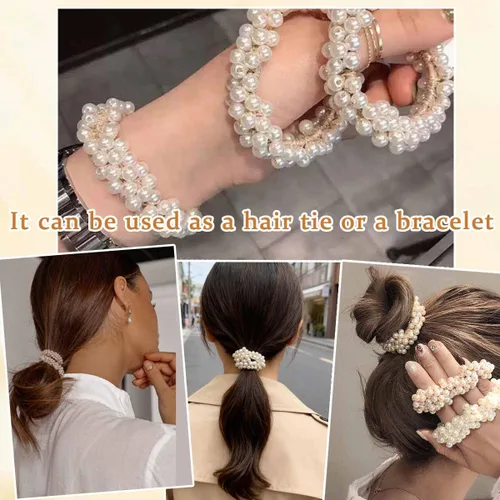 Vista 7 de 8 ligas para el cabello con perlas, elásticas blancas, elásticas para coleta de caballo, elegantes y elegantes, elegantes y elegantes, accesorios