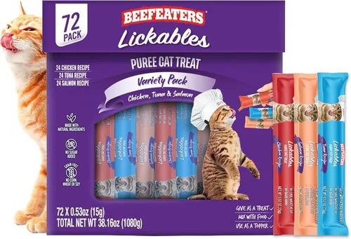 Vista 15 de Beefeaters Chicken Pure Cat Treats 1.59oz (paquete de 12) Golosinas de tubo para apretar para lamer, sin granos, sin azúcar añadida, pollo real