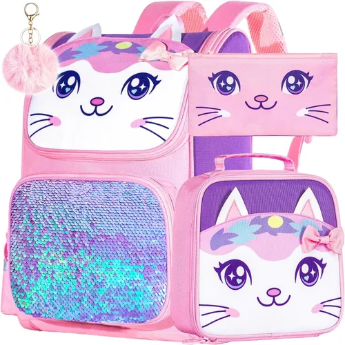 Vista 45 de KLFVB Mochila de 3 piezas para niñas y niños, bolsa de libros de dinosaurio de unicornio de 15 pulgadas con lonchera, bolsa escolar preescolar