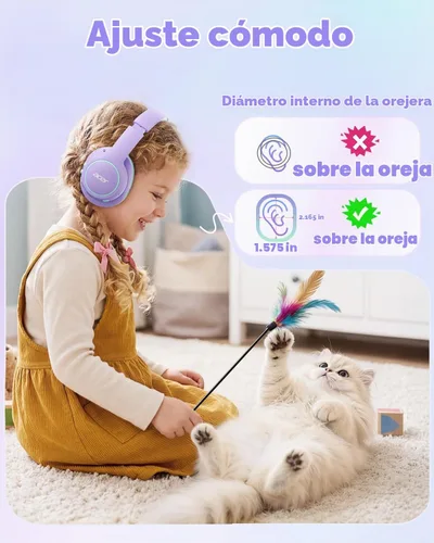 Vista 2 de Acer OHR702 - Auriculares Bluetooth para niños con micrófono integrado Violeta Verde