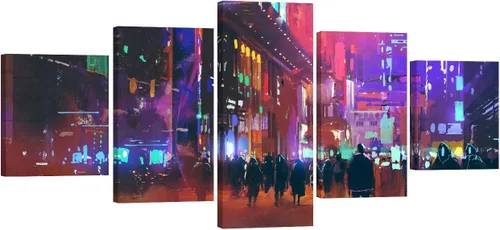 Vista 12 de Lienzo decorativo para pared, diseño de ciudad futurista Cyberpunk para sala de estar, impresión multipanel, obra de arte de cocina, pintura