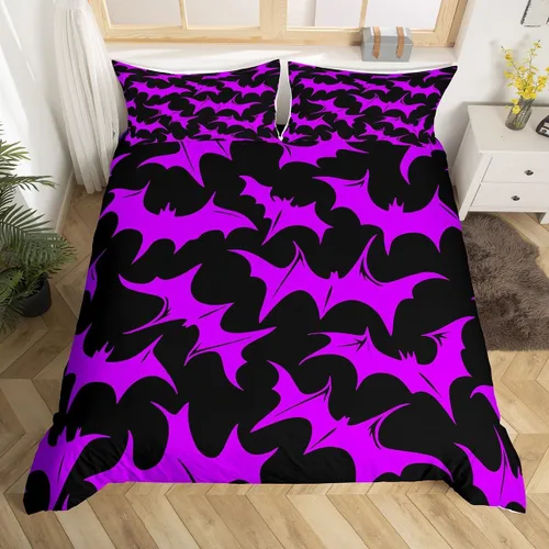 Vista 11 de Juego de ropa de cama con diseño de libélula para mujer, diseño de libélulas color azul y morado, tamaño individual, para niños y niñas, juego