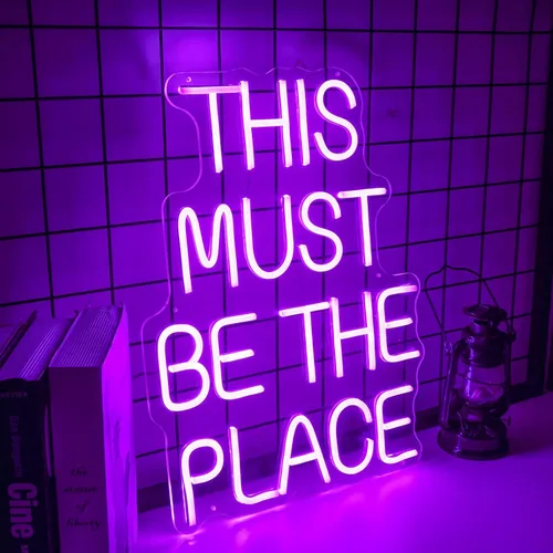 Vista 7 de Letrero de neón con texto en inglés «This Must Be The Place» para decoración de pared para bodas, aniversarios, fiestas, dormitorio (rosa)