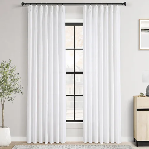 Vista 19 de Cortinas de lino de 63 pulgadas, juego de 2 paneles para sala de estar, beige natural, cortinas con pliegues pellizco entrenadas con memoria