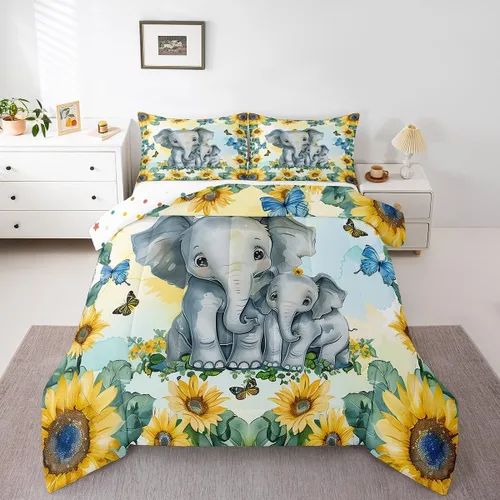 Vista 11 de Juego de ropa de cama tamaño individual para niñas y niños, juego de edredón de dibujos animados de animales y gatos, decoración de habitación
