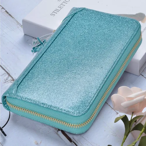 Vista 2 de Easyoulife - Monedero de cuero con cremallera, billetera portatarjetas para mujer, bloqueo RFID