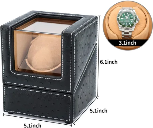 Vista 6 de Bobinadora automática de reloj individual para Rolex y otros relojes de lujo, enrollador automático con motor silencioso, exterior de cuero