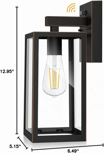 Vista 6 de SHINE HAI Farol de pared para exteriores del atardecer al amanecer, lámpara con sensor exterior con toma de base E26, aplique de pared impermeable
