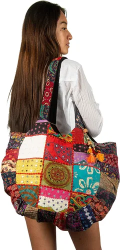 Vista 2 de Tribe Azure - Bolso de hombro hecho a mano para mujer, grande, floral, colorido, hecho a mano, para verano, playa, picnic, libros, portátil