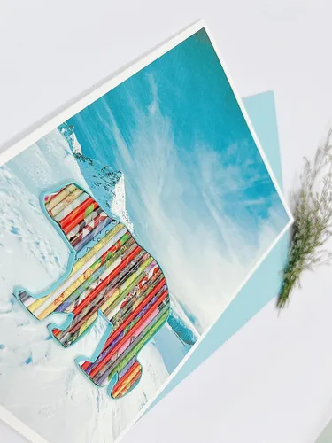 Vista 2 de Polar Bear Recycled Card Eco-friendly Handmade from Magazine Iceberg Greeting Card Holiday Card