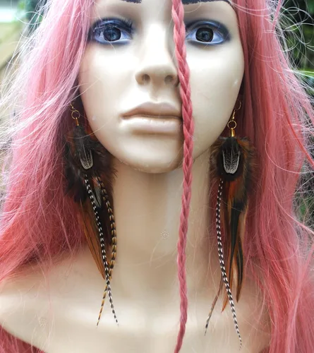 Vista 3 de Real Feather Earrings Boho Feather earrings in Natural Feathers Brown Amber and Tan tones