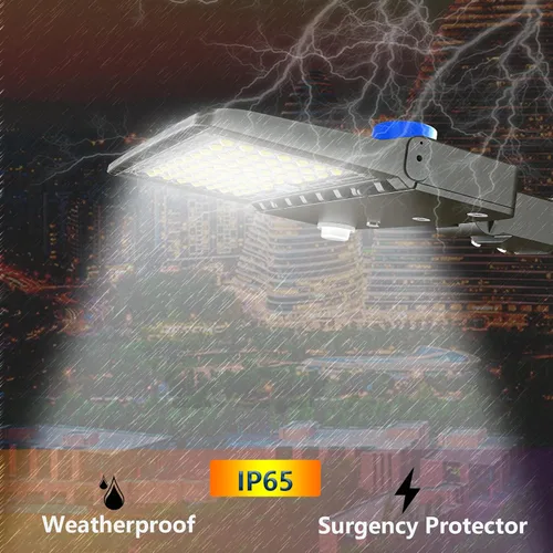Vista 3 de Luz LED de estacionamiento de 100 W con fotocélula y soporte de brazo ajustable, 14000 lúmenes 5000 K, atenuación de 0-10 V para exteriores