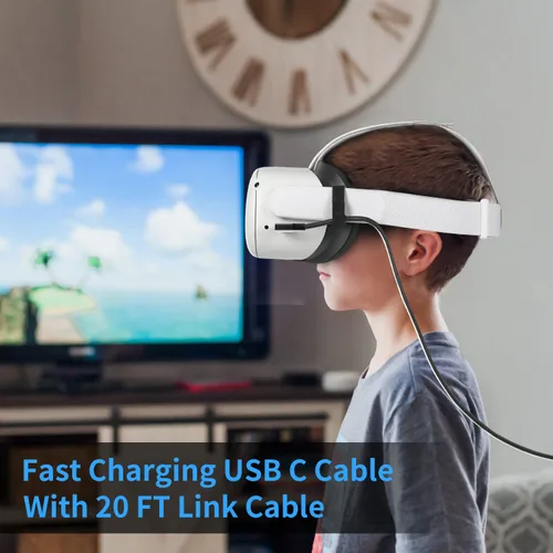 Vista 3 de VeeR Link Cable 20FT for Quest 2 PCSteam VR, USB C Link Cable High Speed Data Transfer Cord E-Marker Included