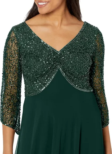 Vista 3 de J Kara Vestido largo de manga 34 con cuello en V para mujer