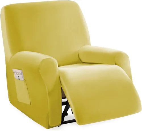 Vista 18 de MIFXIN Funda reclinable de terciopelo de 4 piezas, elástica de 1 asiento, fundas de sofá reclinable, fundas elásticas suaves para sillas Verde Oscuro