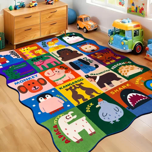 Vista 9 de Alfombras infantiles para sala de juegos, 3 x 5 pies, alfombra de área ultra antideslizante, alfombra de juego lavable, bonita alfombra de animales