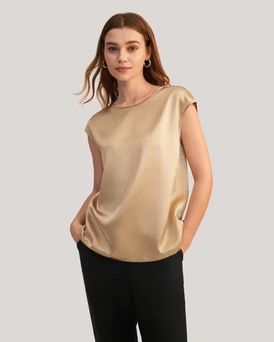 Vista 3 de LilySilk Blusa de seda para mujer, de manga corta, para verano, fresca, cómoda, Charmeuse