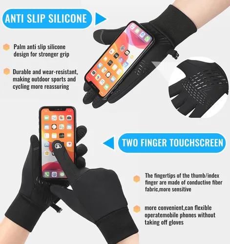 Vista 3 de Guantes de invierno para hombres y mujeres, guantes de correr ligeros y cálidos para pantalla táctil, guantes térmicos de punto