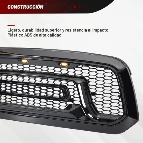 Vista 3 de Rejilla frontal negra brillante compatible con Dodge Ram 1500 2013-2018, Ram 1500 Classic 2019-2023, con luces ámbar (sin letra "RAM")