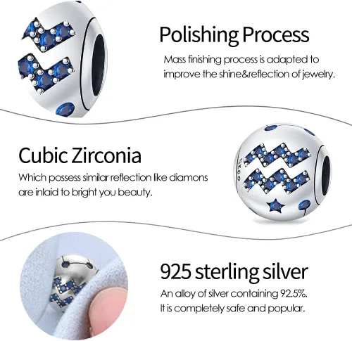 Vista 4 de Pandach 12 dijes de cumpleaños con signo del zodiaco de plata de ley 925 con piedra natal para mujer, pulsera, collar, pulsera, regalo para mujeres