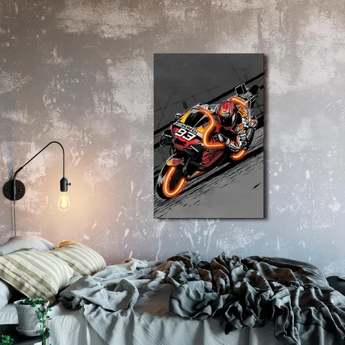 Vista 4 de Sorventina Pintura en Estilo Neón Naranja #93 RC213V Bicicletas de Carrera en Arte de Pared - Lienzo Envuelto de 16x24, Sin LED, Decoración Ideal