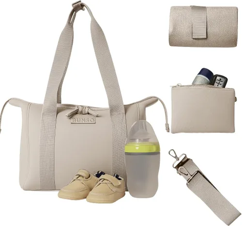 Vista 10 de BUNSO Baby Bolso pequeño para pañales - Bolso para pañales ligero de 12x7x8 pulgadas en neopreno con almohadilla para cambiar y bolsa, resistente al