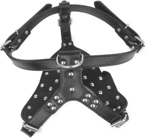 Vista 8 de Arnés de perro de poliuretano con tachuelas para razas Terrier resistente, cuello negro, pecho transpirable, forro suave de metal