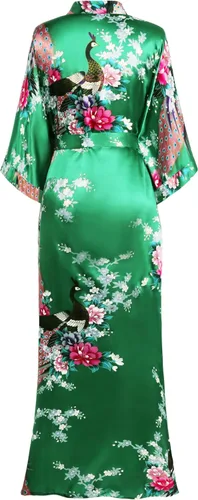 Vista 2 de BABEYOND Kimono de mujer bata larga con pavo real y flores estampado Kimono camisón