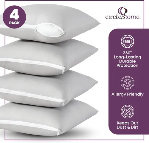 Vista 3 de CIRCLESHOME Protectores de Almohadas Decorativas – Fundas de almohada 100% algodón transpirable – Fundas de almohada cuadradas de 24 x 24 – Protege