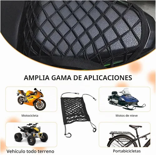Vista 5 de Red de Carga para Motocicleta para Almacenamiento de Casco, 9.4''×10.6'' Red Bungee de Triple Capa de Alta Elasticidad con 4 Ganchos, Bolsillo