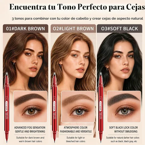Vista 9 de Lápiz de cejas para mujer, bolígrafo de cejas de microblading de doble punta con punta de 2 tenedores y punta de pincel precisa, lápiz de cejas 01