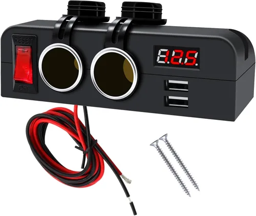 Vista 9 de Divisor de encendedor de cigarrillos de 3 enchufes, adaptador de toma de corriente de 12V con interruptor LED rojo de encendido/apagado, enchufe