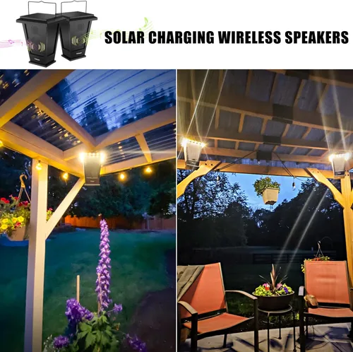 Vista 3 de pohopa - Altavoces solares Bluetooth para exteriores, emparejamiento de múltiples altavoces, impermeables