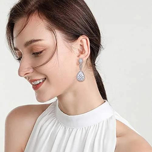 Vista 4 de EVER FAITH Aretes de boda de circonita cúbica para mujeres, novias, piedra natal de cristal austriaco, boda, 8 formas infinitas, aretes colgantes