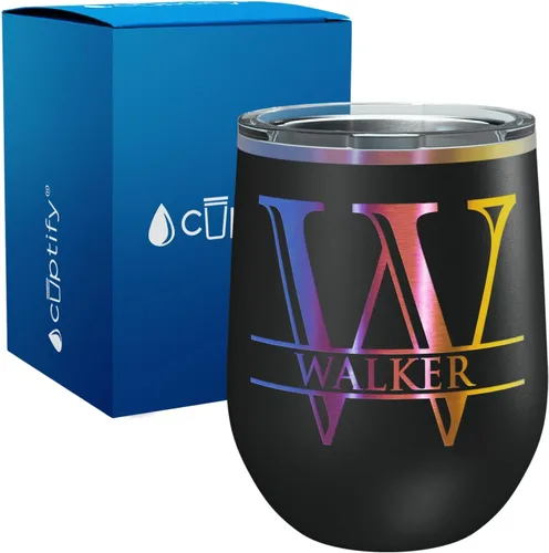 Vista 47 de Vaso personalizado de regalo de cumpleaños para mujeres y hombres, con monograma de escritura dividida, inicial y nombre grabado en negro, taza