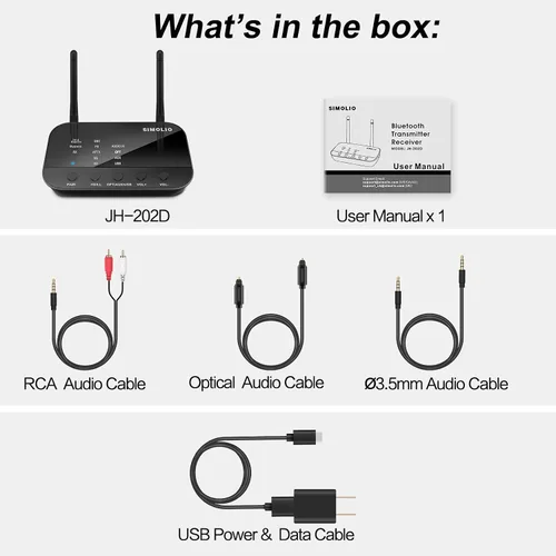 Vista 8 de SIMOLIO Receptor transmisor Bluetooth para TV, adaptador de baja latencia aptX 2-in-1 Wireless Audio Adapter Connects 2 Headphones, with aptX HD
