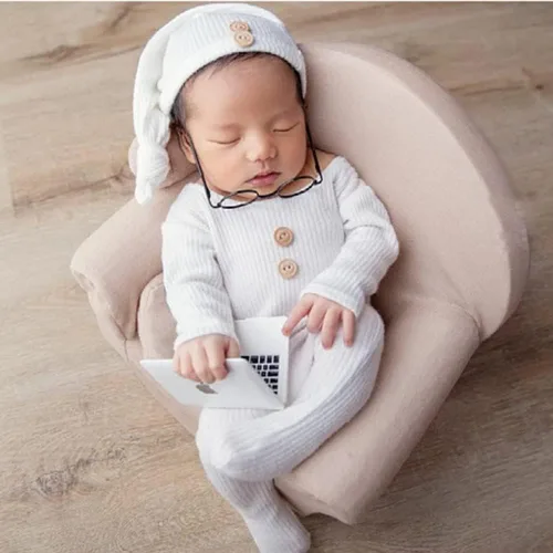 Vista 2 de Accesorios de fotografía para recién nacidos, trajes de bebé niños y niñas, sombrero de cola larga y disfraz para sesión de fotos