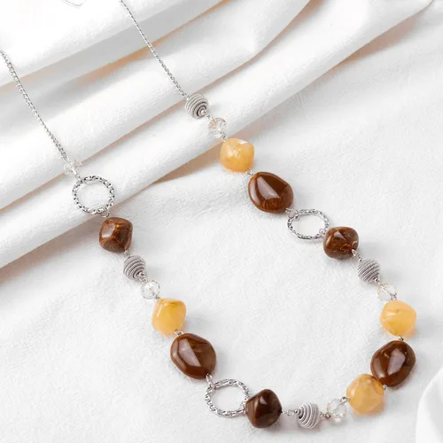 Vista 4 de BULINLIN Collar largo de cuentas para mujer, collar de cadena de suéter plateado con cuentas de resina de cristal, joyería de moda para niñas