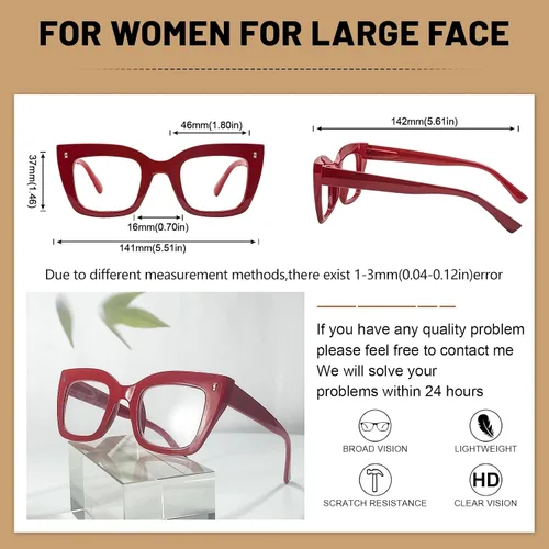 Vista 4 de OCCI CHIARI Gafas de lectura cuadradas de gran tamaño para mujer, retrogruesas, cómodas