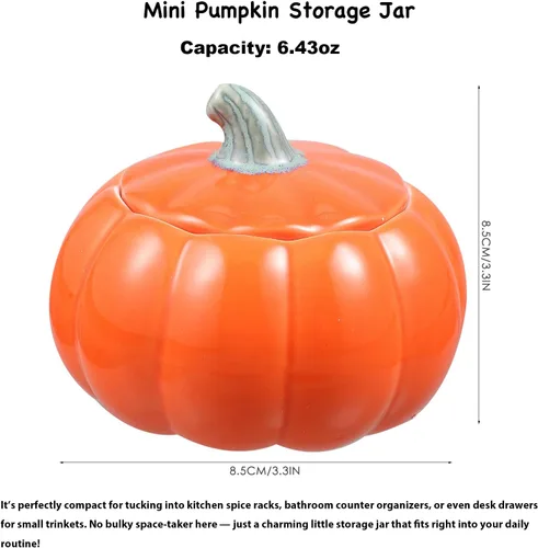 Vista 2 de Luxshiny Recipiente con forma de calabaza, tarro de almacenamiento de té, tarro de cerámica para dulces con tapa, contenedor de comida de calabaza