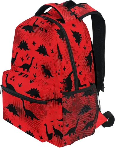 Vista 4 de Mochilas para niños y estudiantes, Dinosaurios rojos, Computadora portátil