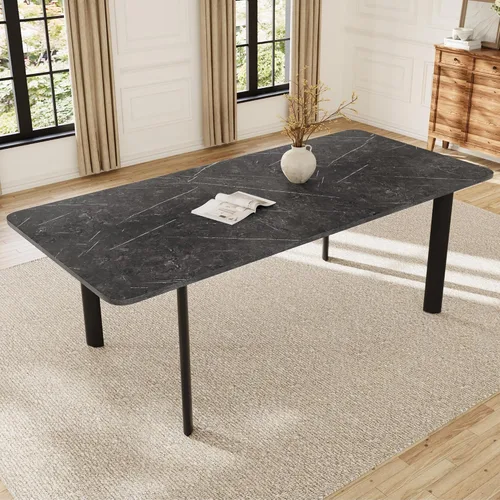 Vista 20 de HIPIHOM Mesa de comedor extensible para 6-8 personas, mesa rectangular de 63 a 78.7 pulgadas, MDF blanco con patas de metal resistentes, ahorro