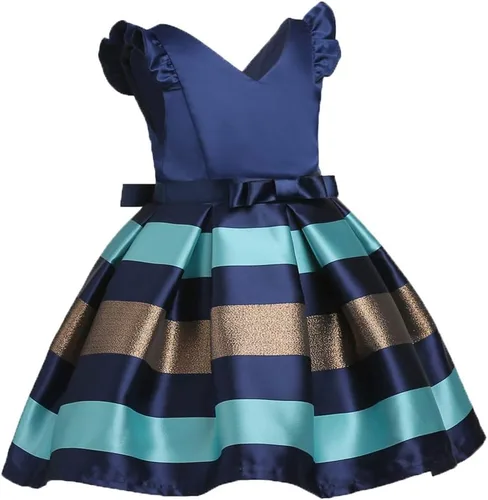 Vista 5 de NSSMWTTC 2-10T - Vestidos de rayas para niñas pequeñas, vestido de fiesta de boda de Navidad