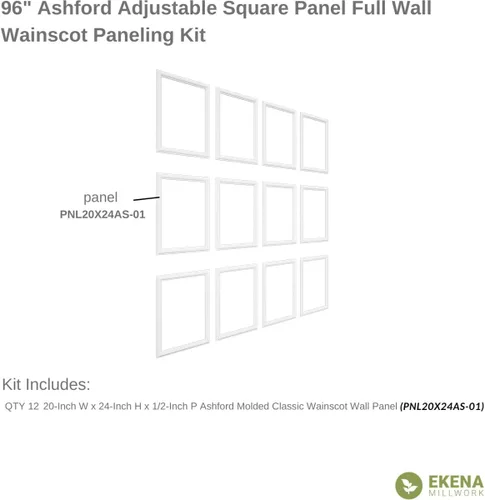 Vista 2 de WPKUFW021P096 94 1/2 pulgadas de largo (ajustable 96 pulgadas de alto a 120 pulgadas de alto) Ashford Square Single Panel Design Kit de paneles